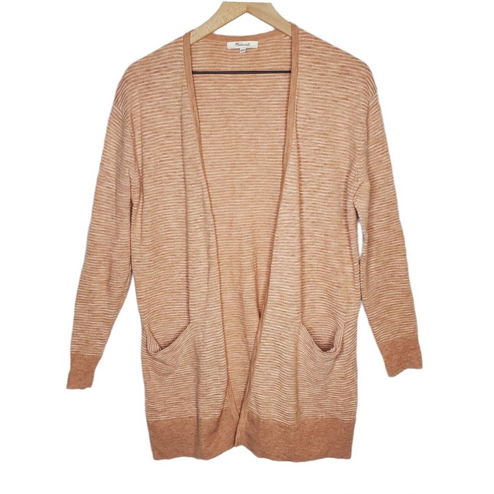 Madewell Summer Ryder Striped Cream Knit Cardigan Sweater Drop Shoulder Sweater